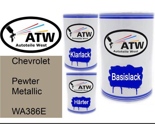 Chevrolet, Pewter Metallic, WA386E: 500ml Lackdose + 500ml Klarlack + 250ml Härter - Set, von ATW Autoteile West.